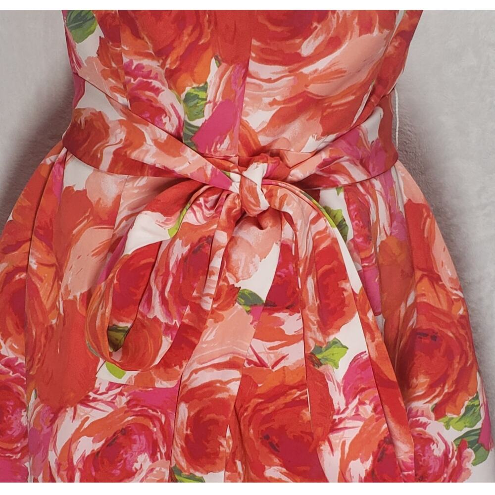 New York & Company Strapless Floral Romper L Rose Print Belted Pockets - Picture 5 of 14